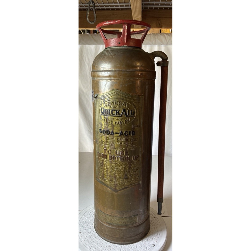 Antique General Quick Aid Fire Extinguisher Brass Soda Acid Torpedo GA-303 EMPTY